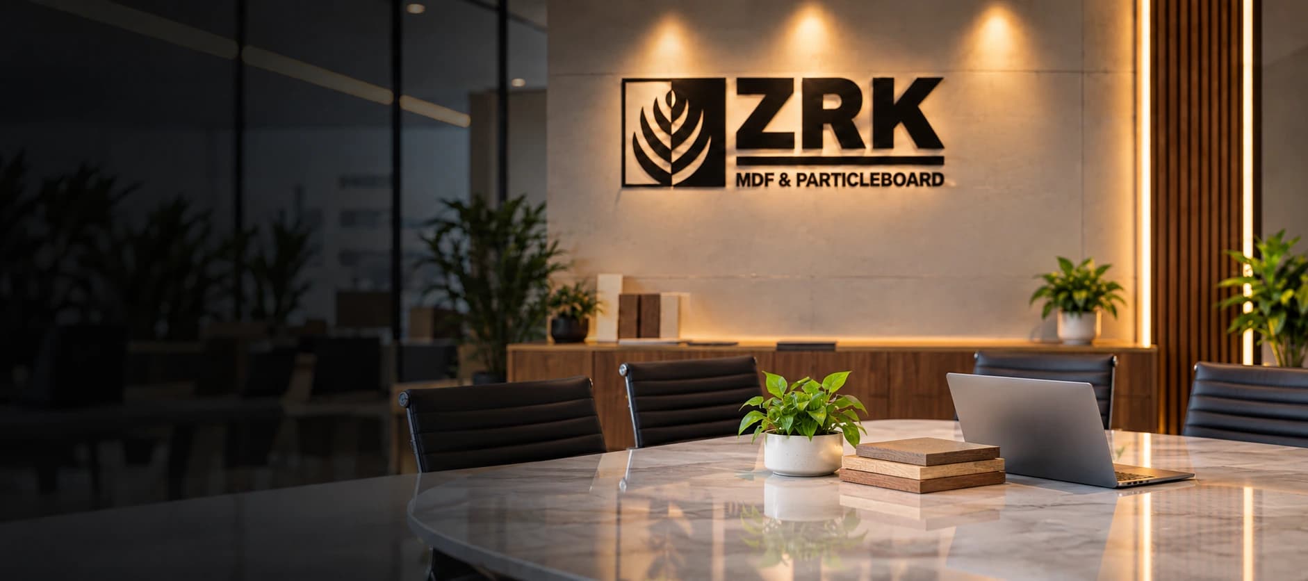 The ZRK Group office, with the company sign above the reception desk
